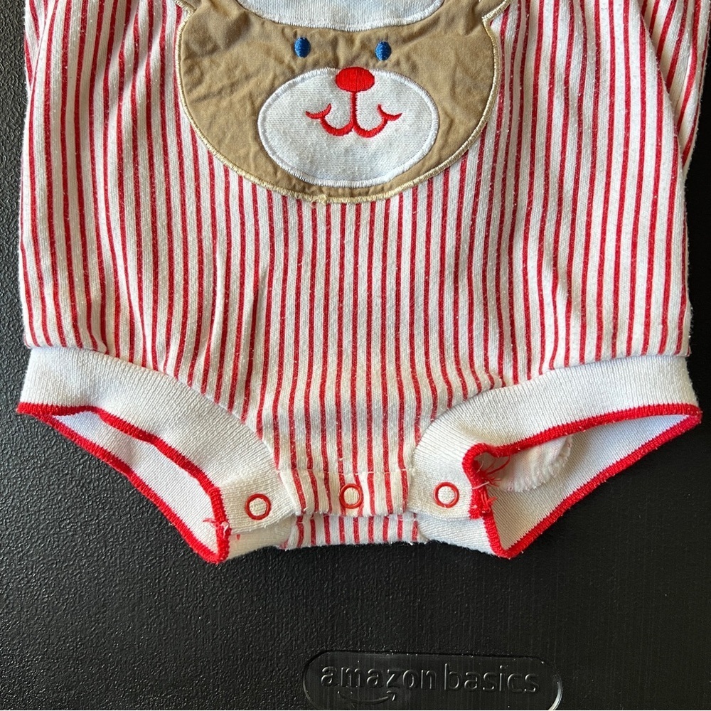 Vintage Pride N Joy Striped Bear Baseball Red White Baby Onesie Size 18 Months - Picture 4 of 8